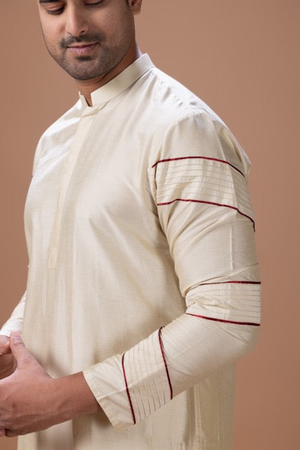 Beidge Pleated In Hand Stylish Kurta With Pajama Set