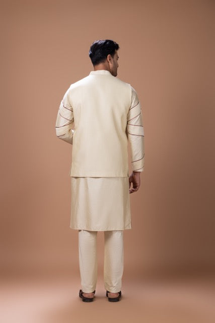 Beidge Pleated In Hand Stylish Kurta With Pajama Set