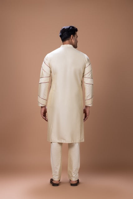Beidge Pleated In Hand Stylish Kurta With Pajama Set