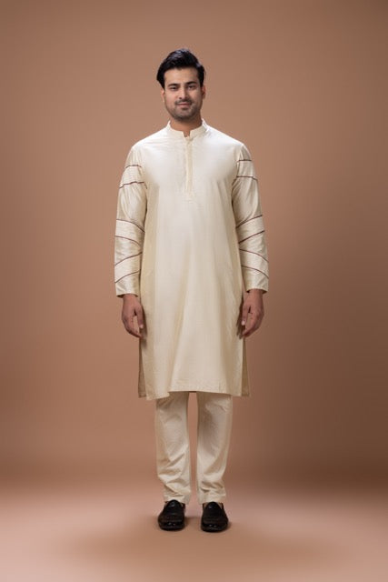 Beidge Pleated In Hand Stylish Kurta With Pajama Set