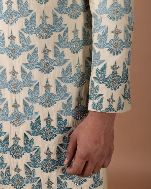 Beidge Heavy Wings Thread And Hand Embroidery Sherwani With Pajama Set