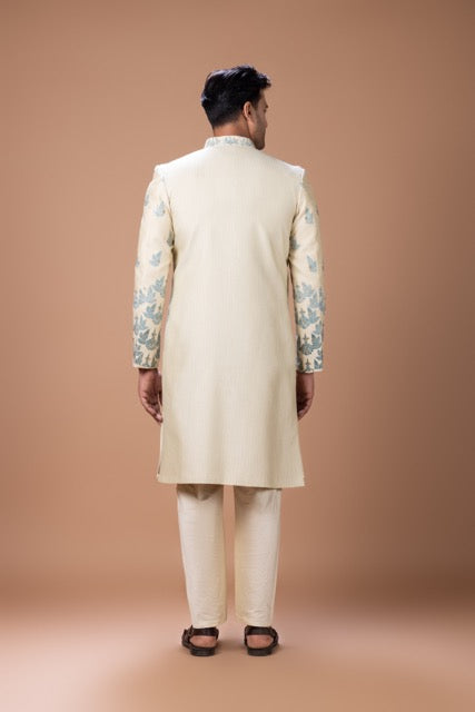 Beidge Heavy Wings Thread And Hand Embroidery Sherwani With Pajama Set