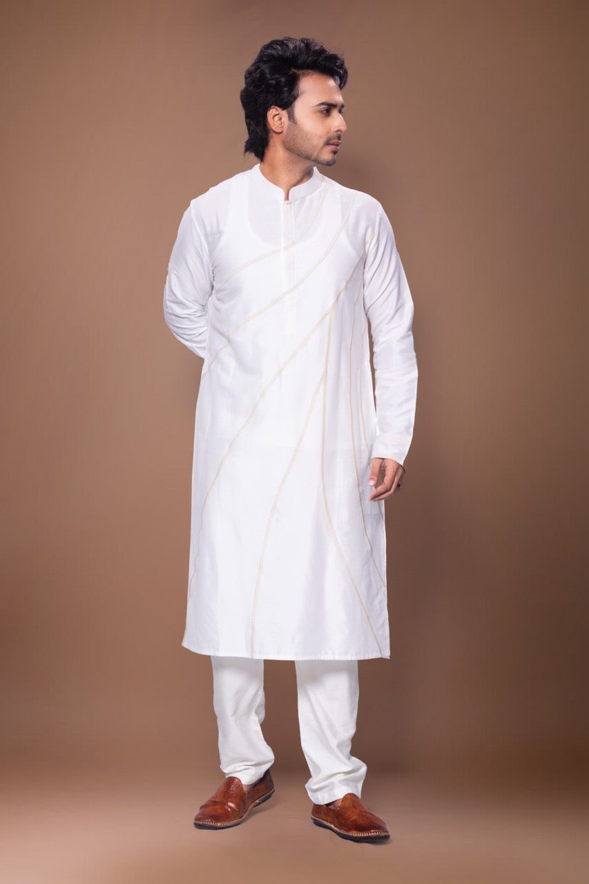 Desert Lines Stylish Kurta With Pajama Set - Off White