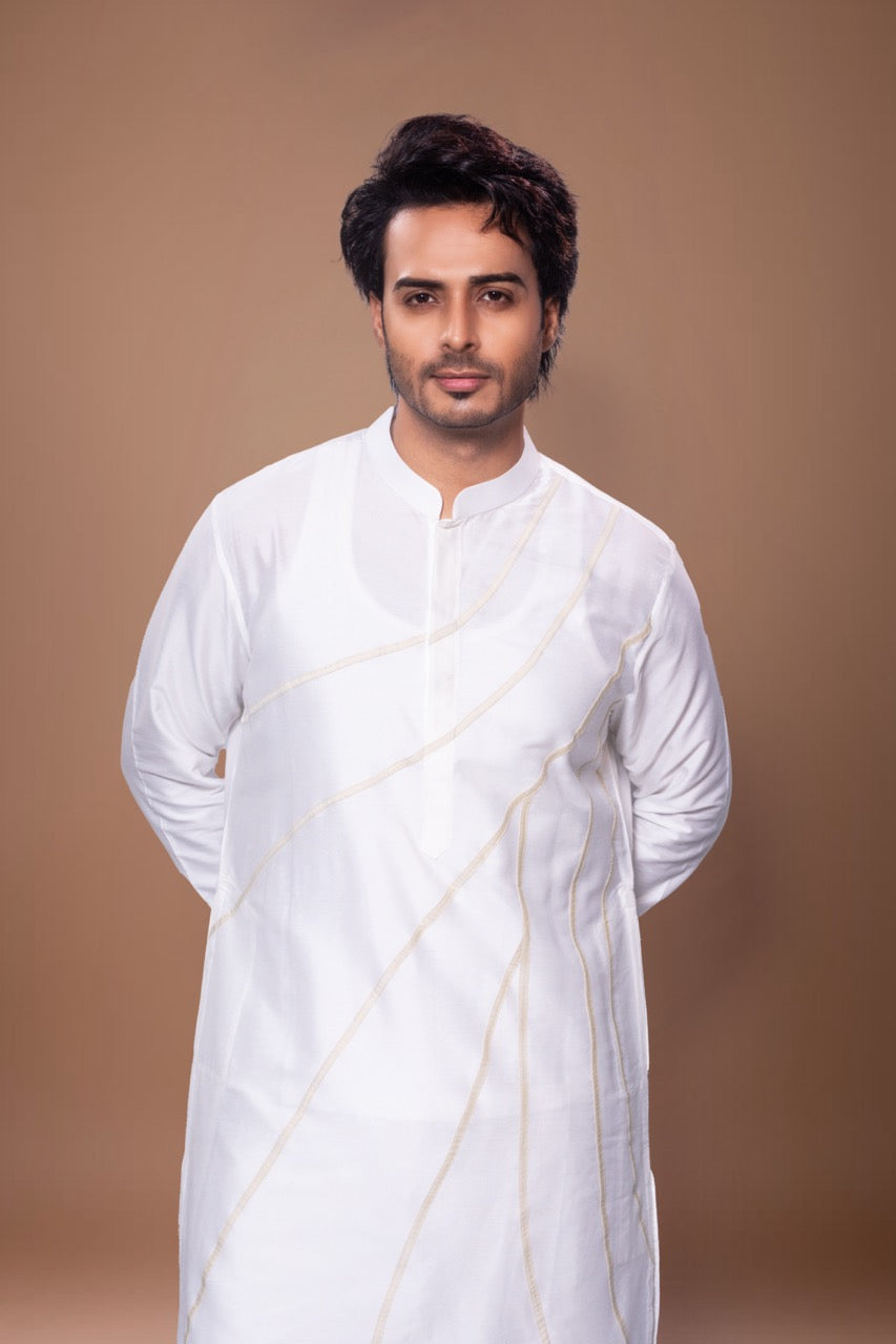 Desert Lines Stylish Kurta With Pajama Set - Off White