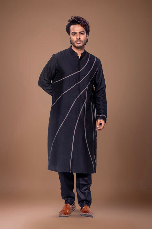 Desert Lines Stylish Kurta With Pajama Set - Black
