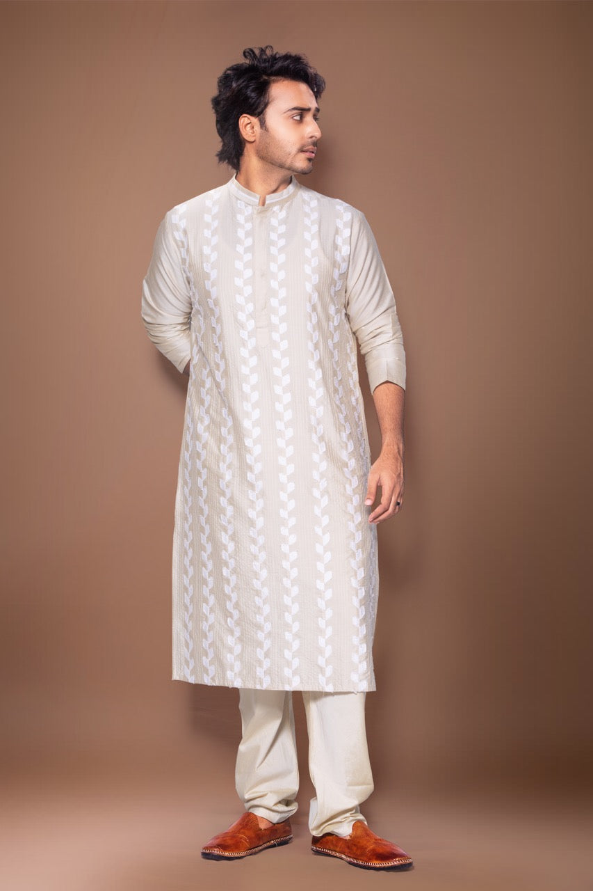 Applique And Stichline Kurta With Pajama Set - Beidge