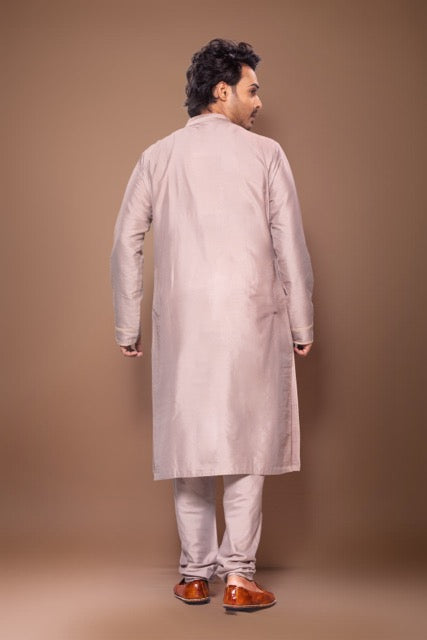 Desert Lines With Knot Hand Embroidery Stylish Kurta With Pajama Set - Grey