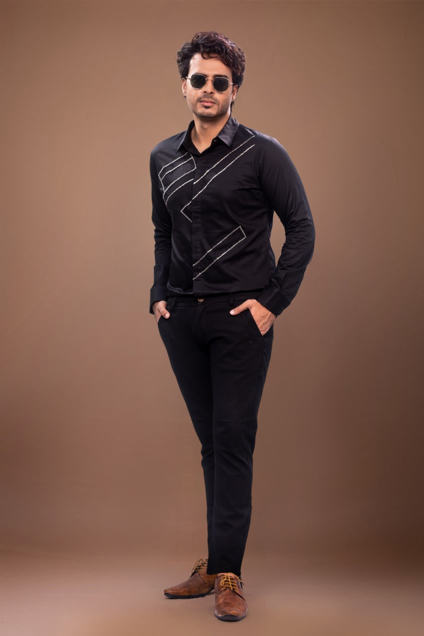 Kardana Hand Embroidery Stylish Lines On Full Shirt