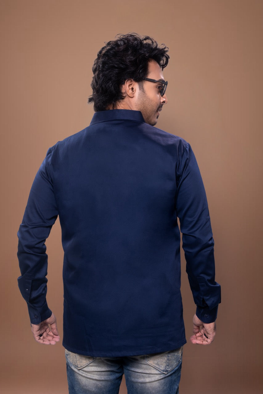 Dark Blue Sprial Hand Embroidered Full Shirt