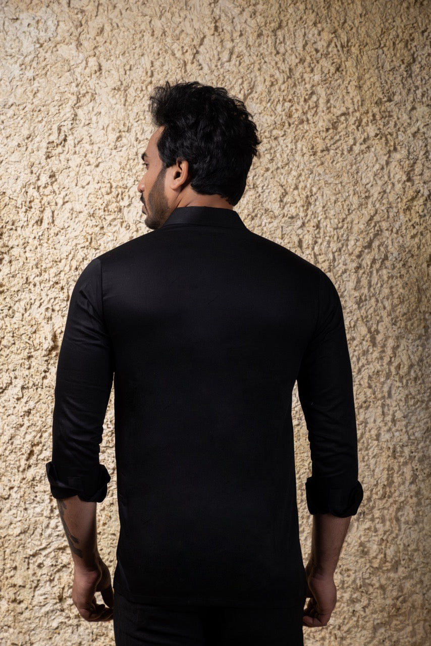 Black  Lion Hand Embroidery Full Mens Shirt