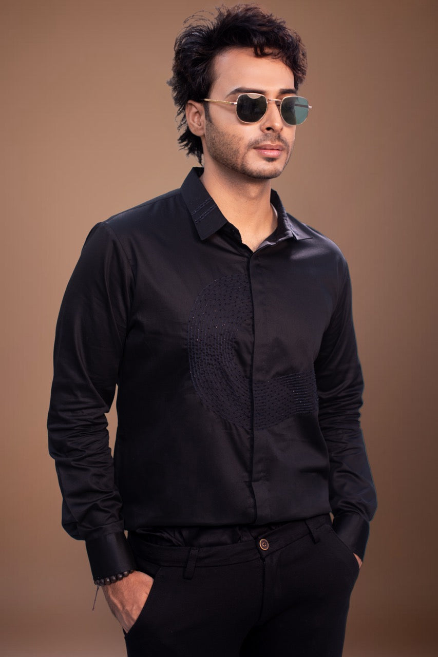 Sprial Kardana And Thread Hand Embroidered Full Shirt