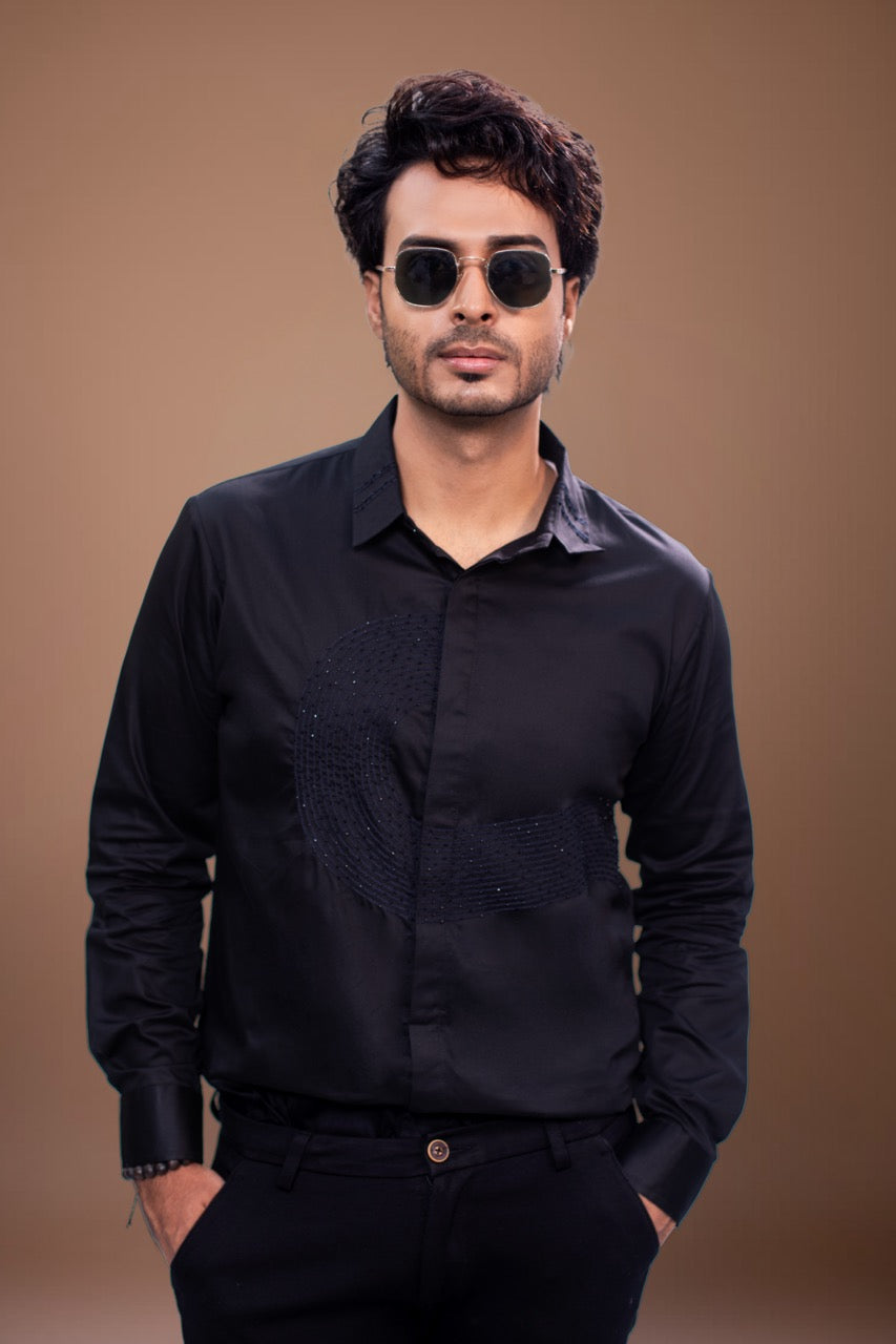 Sprial Kardana And Thread Hand Embroidered Full Shirt
