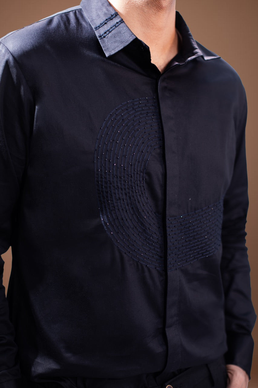 Sprial Kardana And Thread Hand Embroidered Full Shirt