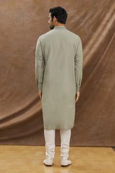 Grey Kurta With Applique Work On The Yoke With Churidar Set