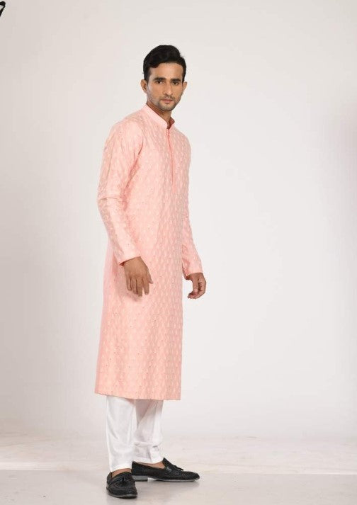 Pink Heavy Katha Stiched Kurta With Churidar