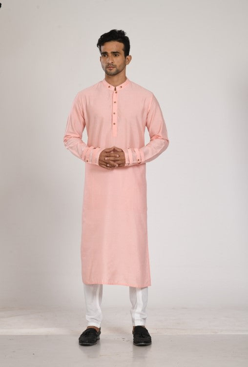 Pink Kurta With Stiched Detaled Nehru Jacket With Churidar