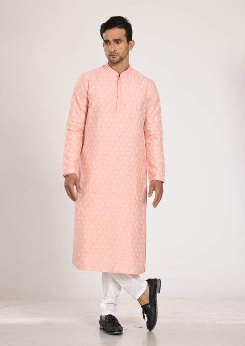 Pink Heavy Katha Stiched Kurta With Churidar