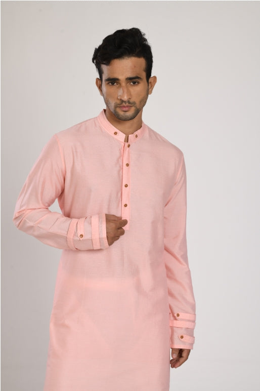 Pink Kurta With Stiched Detaled Nehru Jacket With Churidar