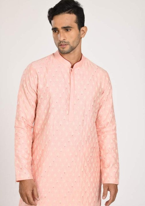 Pink Heavy Katha Stiched Kurta With Churidar