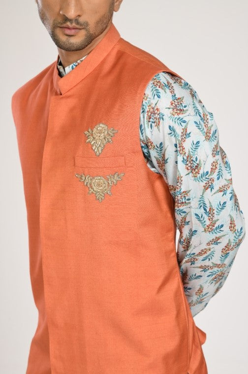 Buy MOHANLAL SONS Men Orange & White Pure Cotton Kurta With Pyjamas & Nehru  Jacket Online at Best Prices in India - JioMart.