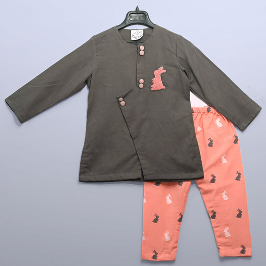 Bunny Embroidered Kurta With Printed Pajama