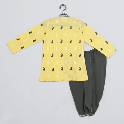 Yellow Bunny Print Kurta/Dhoti