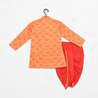 Bird Printed Embroidered Kurta With Dhoti