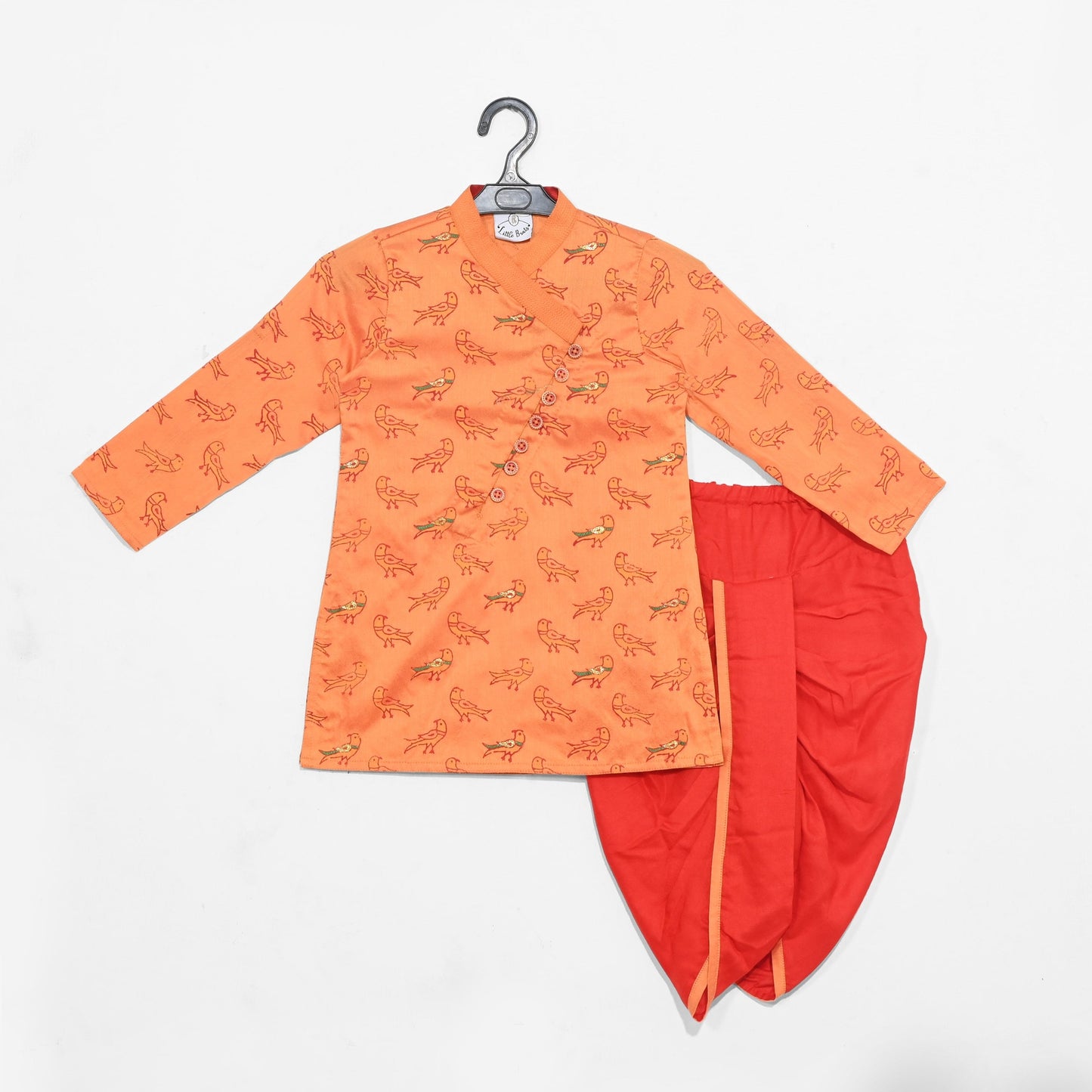 Bird Printed Embroidered Kurta With Dhoti