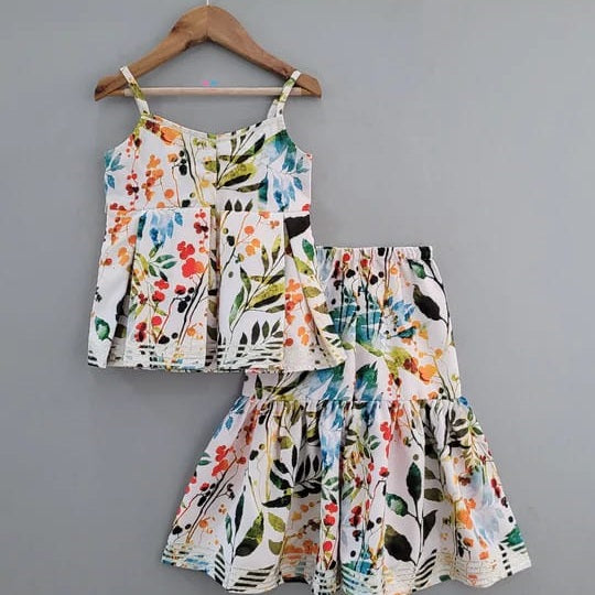 Leafy Printed Sharara With Potli Bag Set