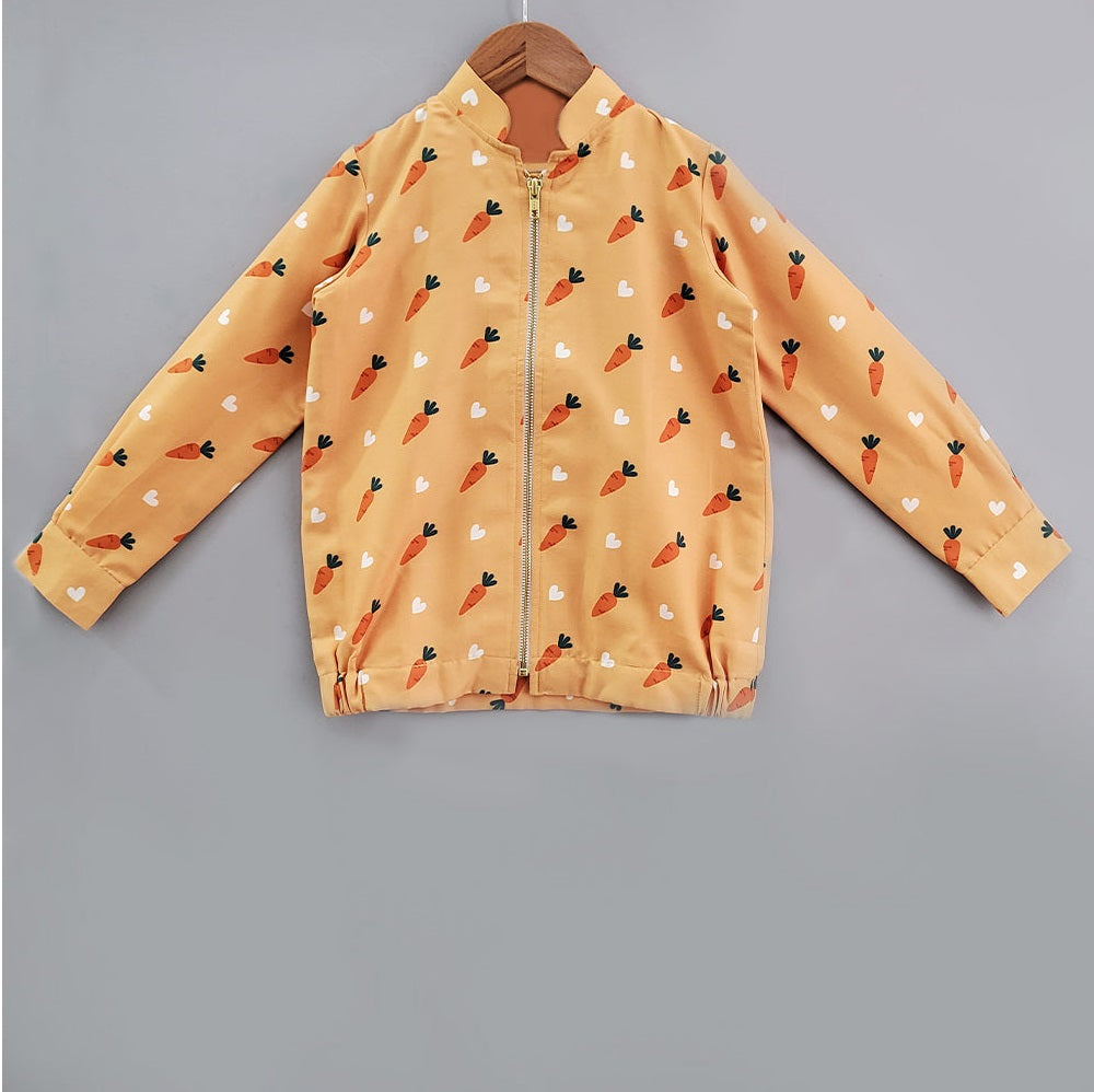 Orange Carrot Print Bomber Jacket