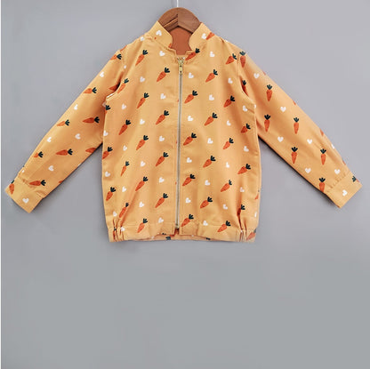 Orange Carrot Print Bomber Jacket