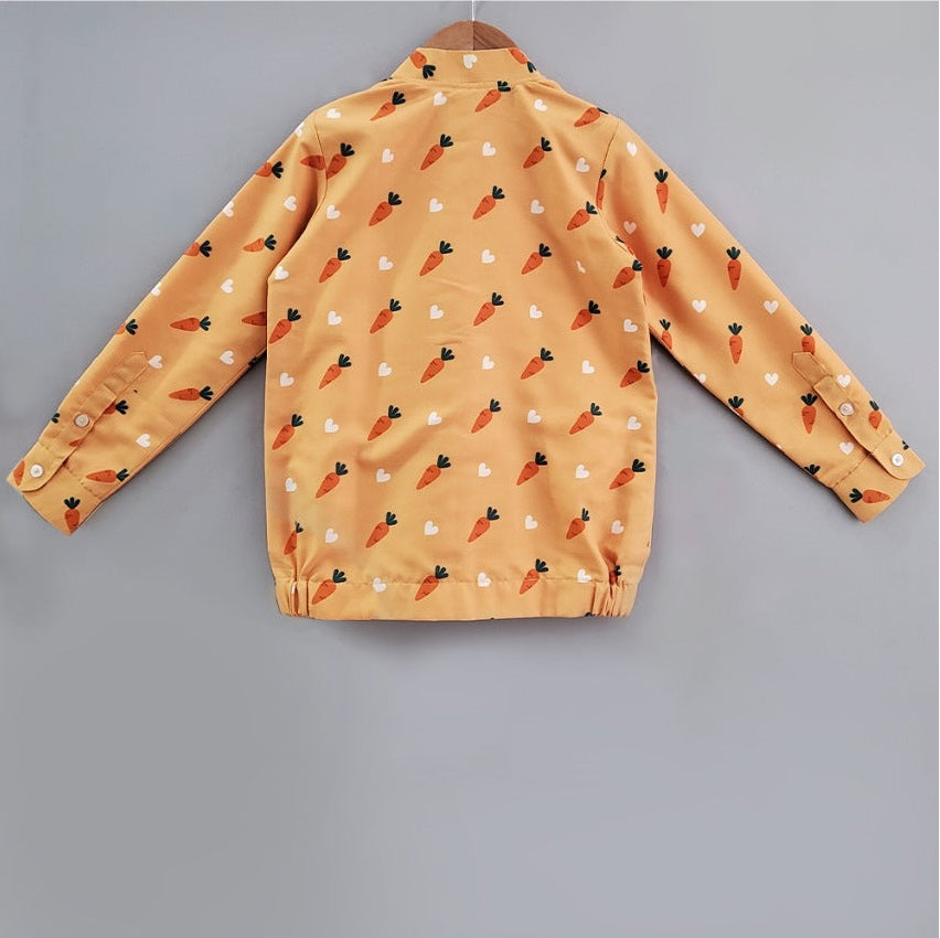 Orange Carrot Print Bomber Jacket