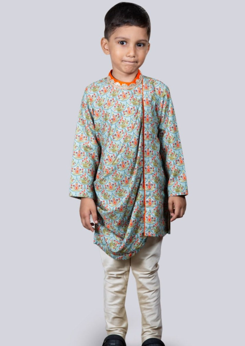 Printed Drape Embroidered Kurta Set