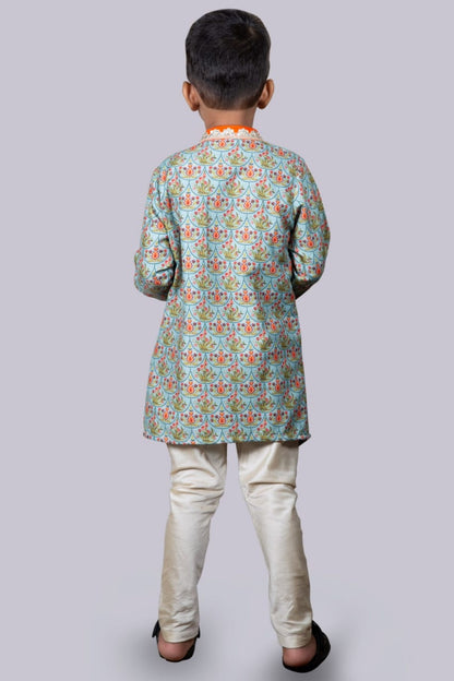 Printed Drape Embroidered Kurta Set