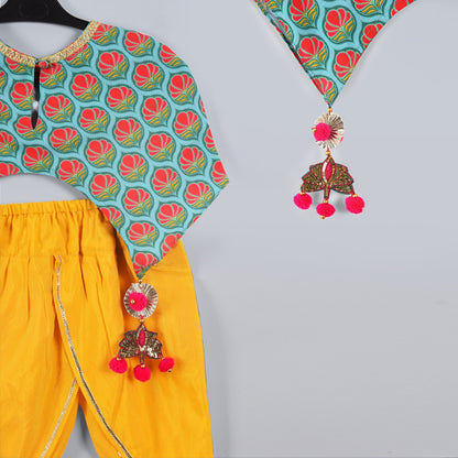 Printed Flower Ponchu With Dhoti Pant