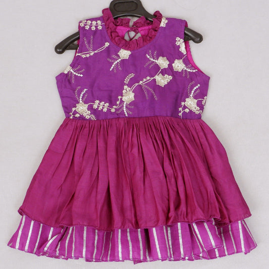 Purple Heavy Embroidered Halter Tie Up Dress