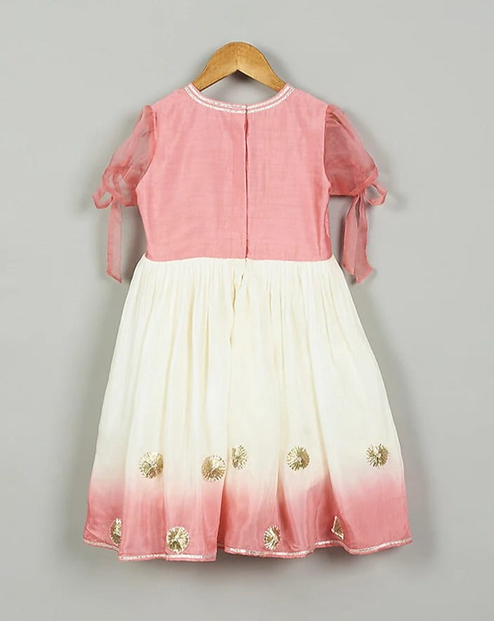 Pink Shaded Dress With Embroidered Yoke