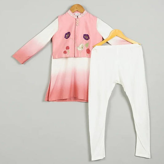 Pink Shaded Kurta With Embroidered Jacket Set