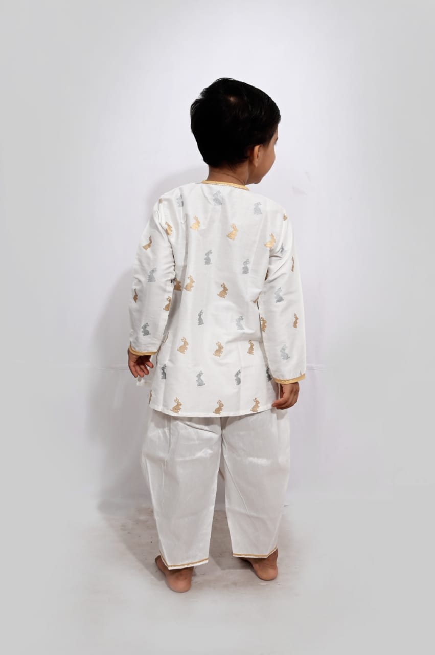 White/Bunny Print Dhoon Set Boy