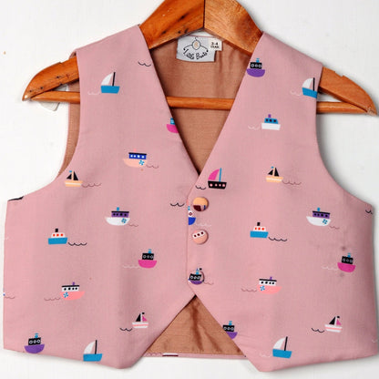 Onion Pink Boat Printed Waist Coat