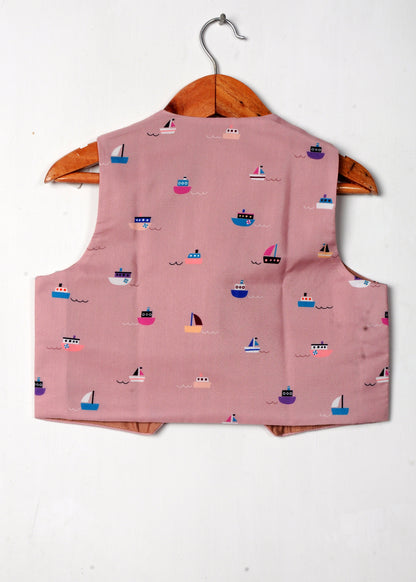 Onion Pink Boat Printed Waist Coat