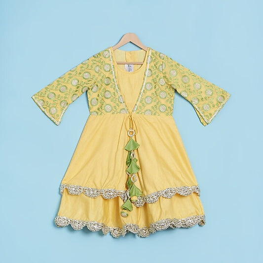 Yellow And Green Heavy Embroiderey Gown
