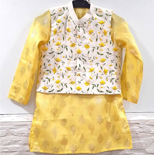 Yellow Foil Kurta White Heavy Embroidered Jacket