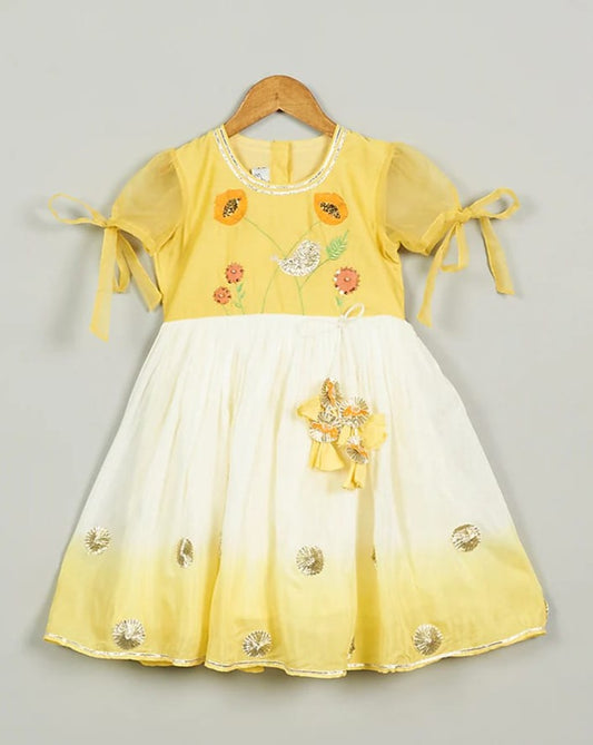 Yellow Shaded Dress With Embroidered Yoke
