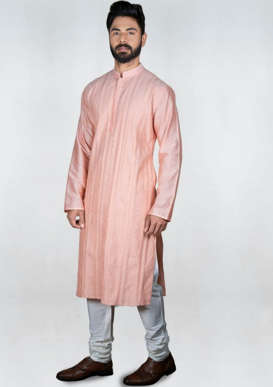 Pink Pannel Shadow Embroidery Kurta Set