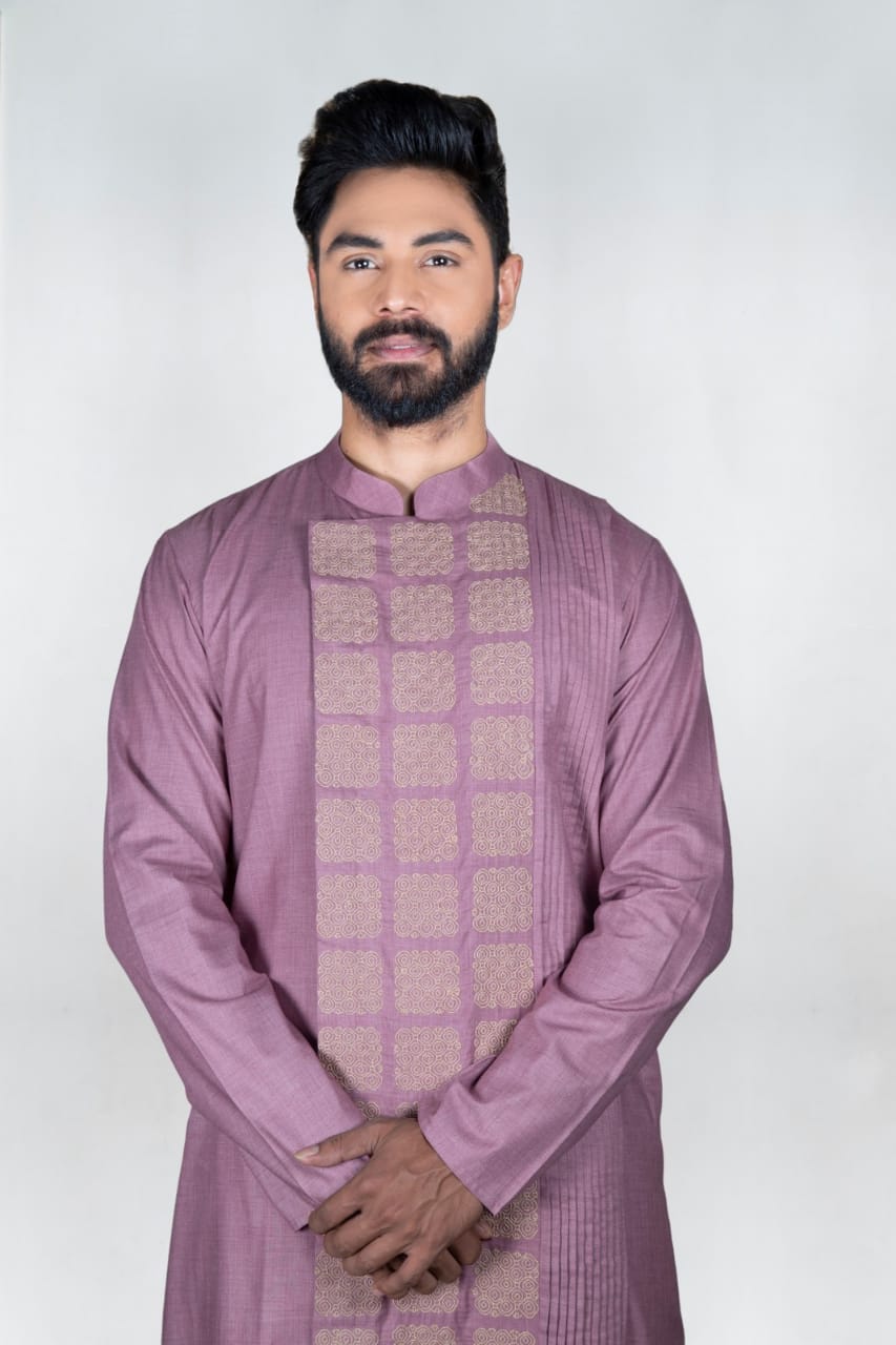 Mauve Cord Embroidery Kurta Set