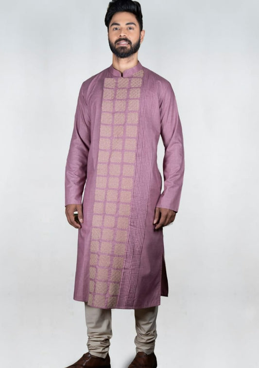 Mauve Cord Embroidery Kurta Set