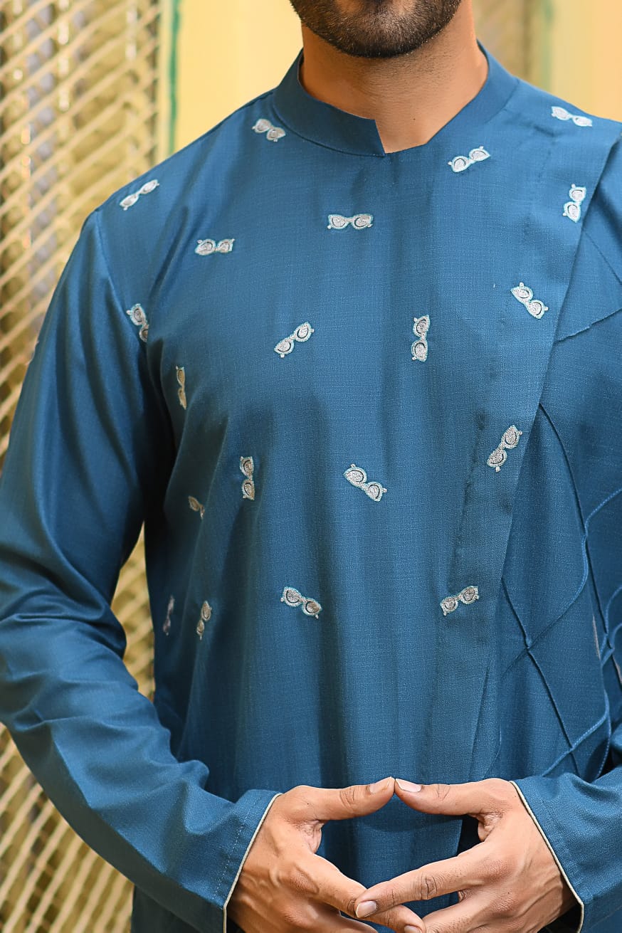 Blue Goggles Embroidery With Pintux Kurta Set