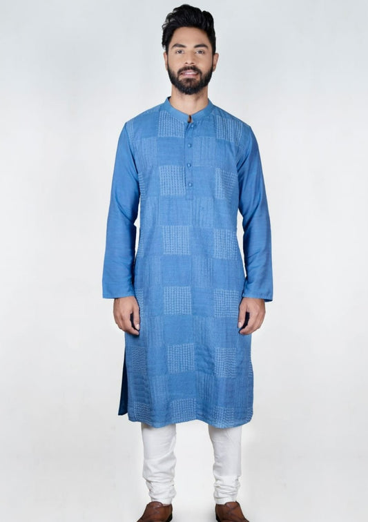 Blue Heavy Box Cord Embroidery Kurta Set