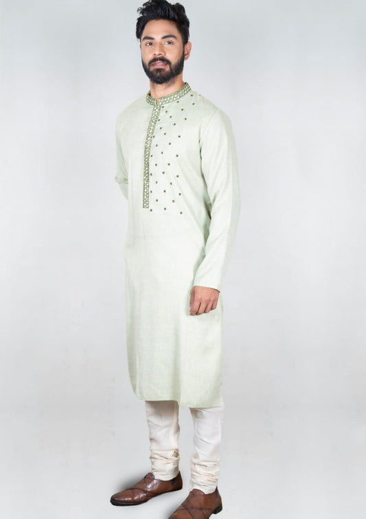 Light Green Hand Embroidered Kurta Set